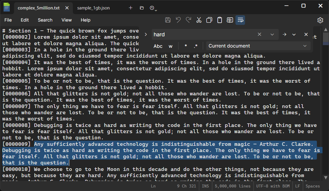 DMEdit editing a large file