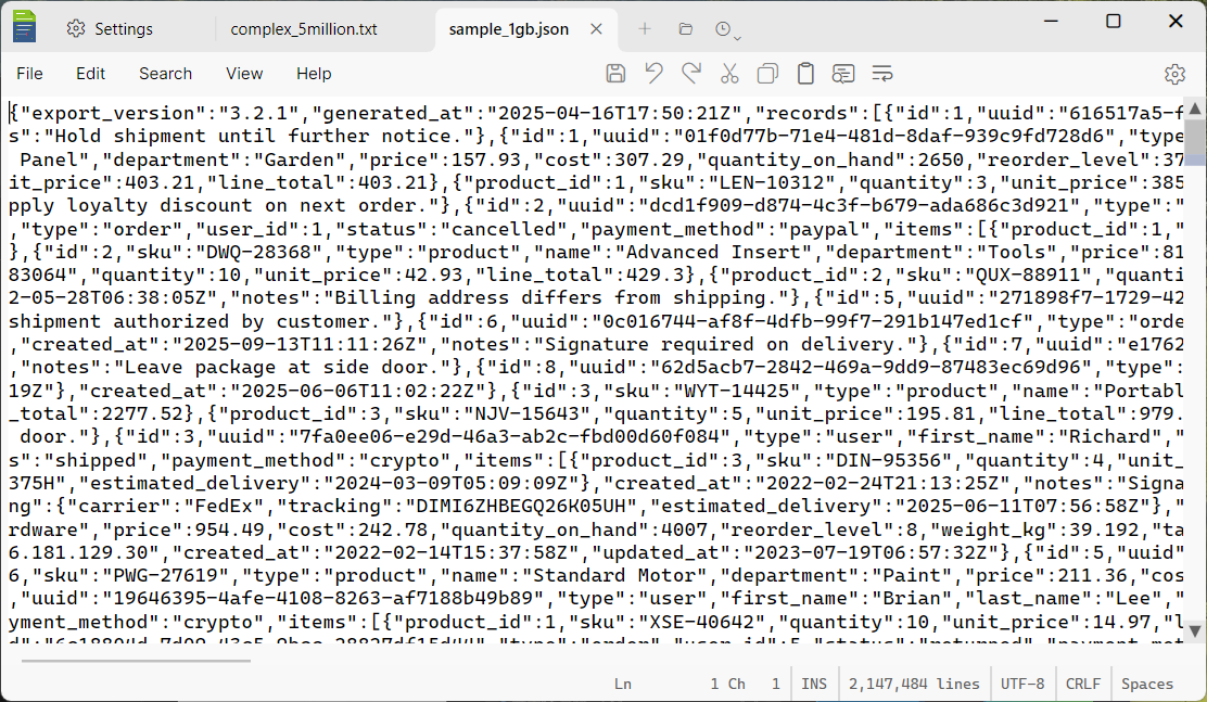 DMEdit with a 1.1 million line JSON file
